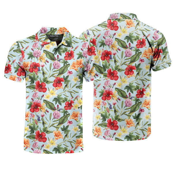 Tropical Flowers Polo Shirt For Men