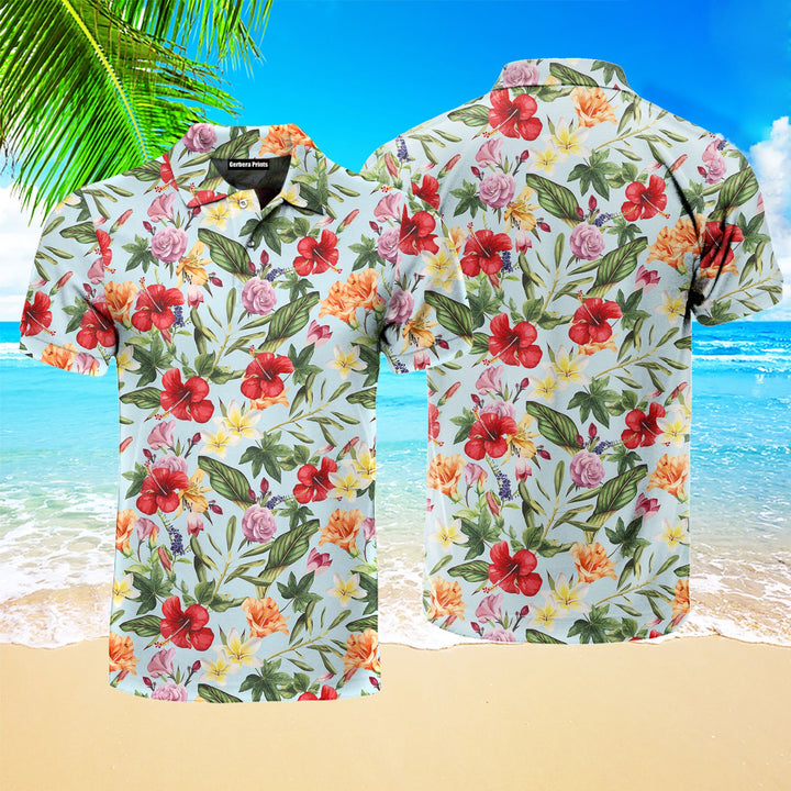 Tropical Flowers Polo Shirt For Men