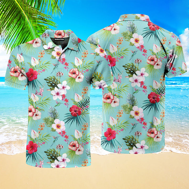 Blue Classic Tropical Polo Shirt For Men