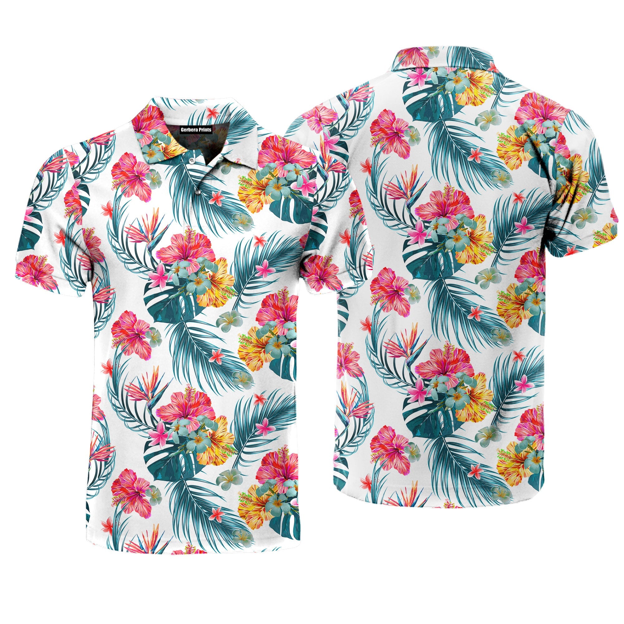 Tropical Leaves And Flowers Polo Shirt For Men – Gerbera Prints