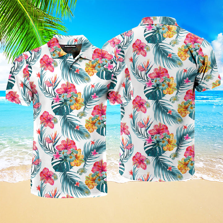 Tropical Leaves And Flowers Polo Shirt For Men