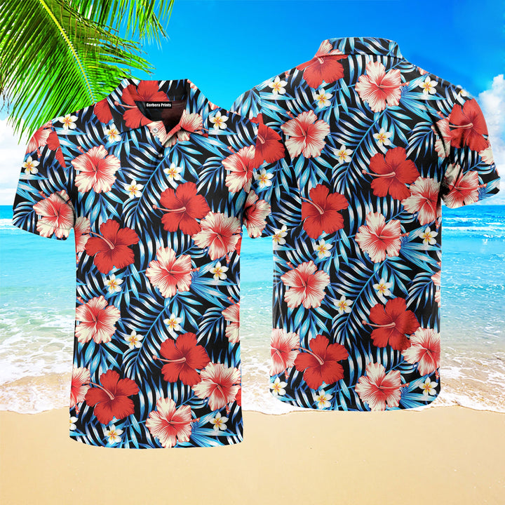 Xmas Red Floral Tropical Polo Shirt For Men