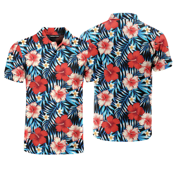 Xmas Red Floral Tropical Polo Shirt For Men