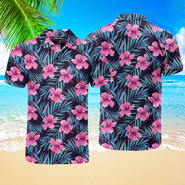 Pink Floral Tropical Polo Shirt For Men