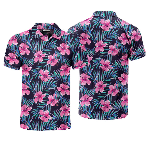 Pink Floral Tropical Polo Shirt For Men