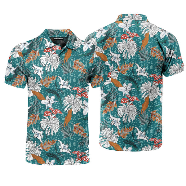 Tropical Leaves And Lily Flowers Summer Mood Polo Shirt For Men