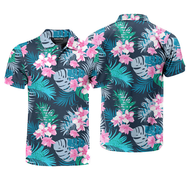 Beautiful Flower Tropical Polo Shirt For Men