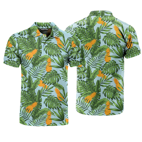 Pineapple And Green Leaves Tropical Polo Shirt For Men