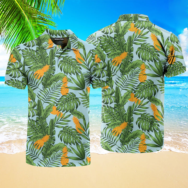 Pineapple And Green Leaves Tropical Polo Shirt For Men