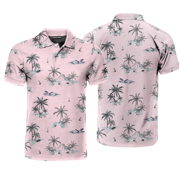 Beautiful Seamless Island On Pink Polo Shirt For Men