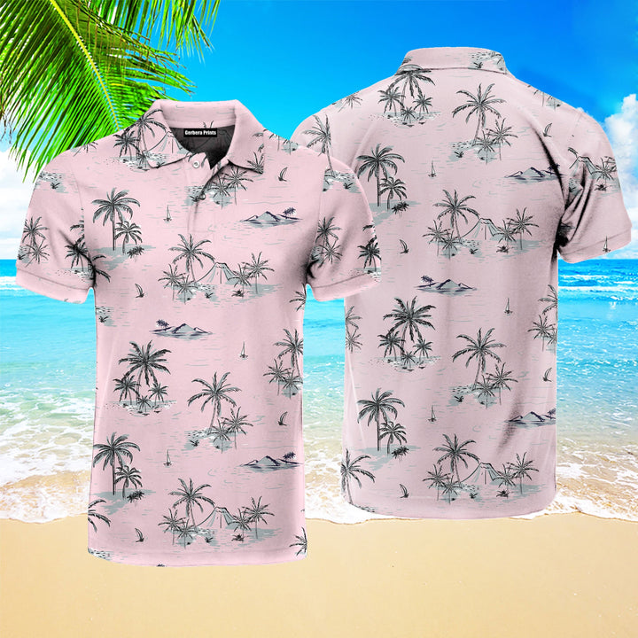 Beautiful Seamless Island On Pink Polo Shirt For Men