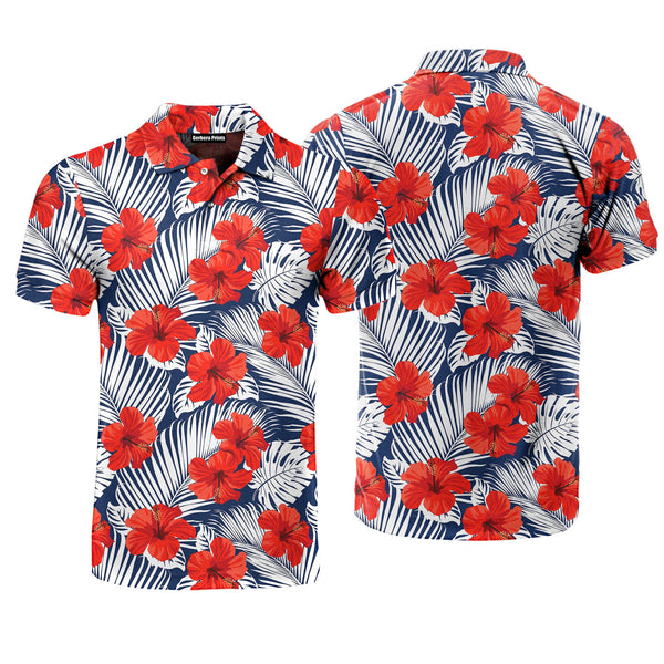 Red Flower Tropical Polo Shirt For Men