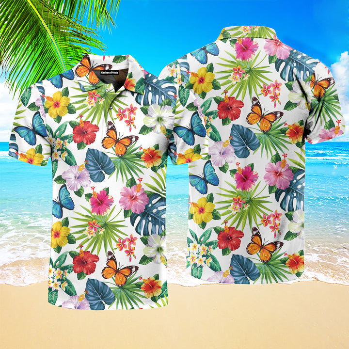 Butterfly Flower Tropical Polo Shirt For Men