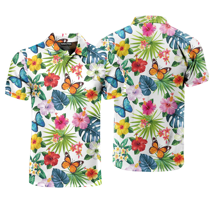 Butterfly Flower Tropical Polo Shirt For Men