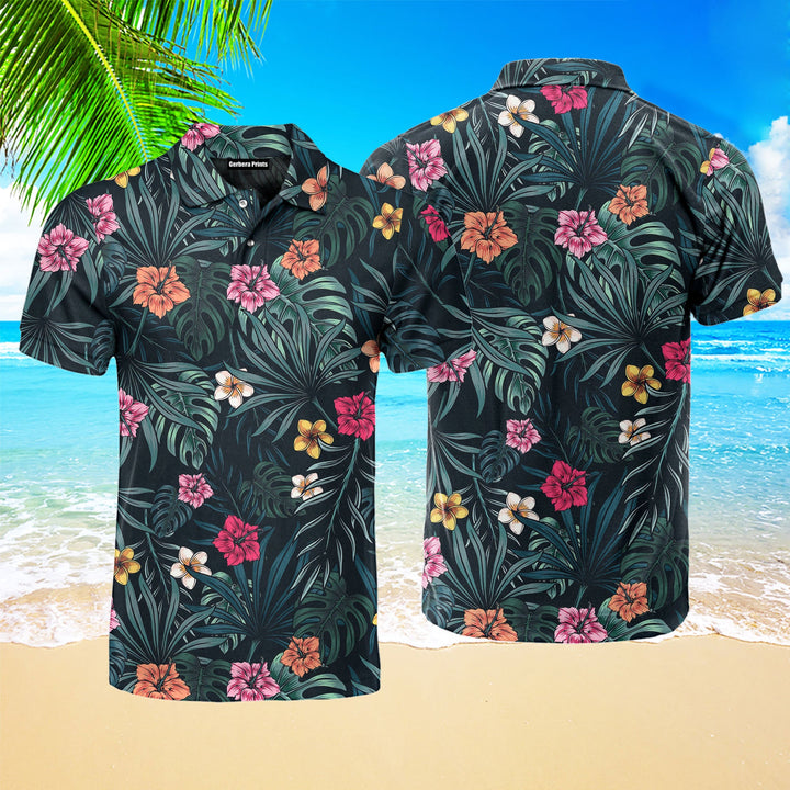 Exotic Tropical Floral Polo Shirt For Men