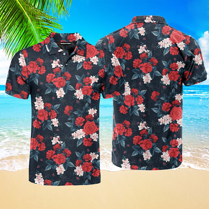 Red Rose Tropical Patriotic Dog Patriot Day Polo Shirt For Men
