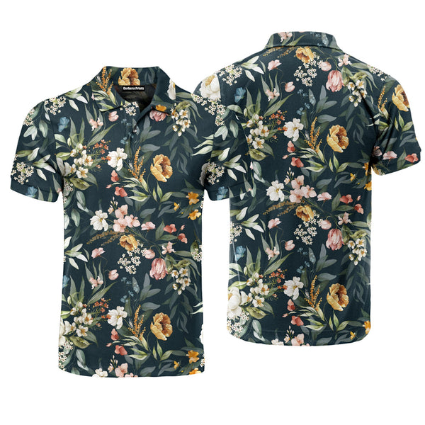 Pink Blush Flowers Polo Shirt For Men