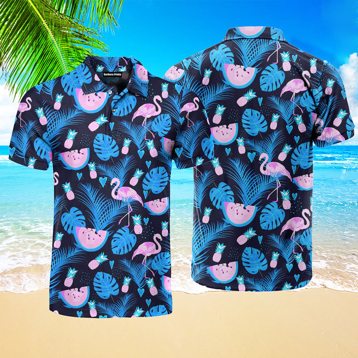 Flamingo Neon Party Tropical Polo Shirt For Men