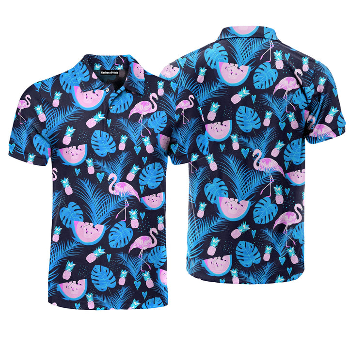 Flamingo Neon Party Tropical Polo Shirt For Men