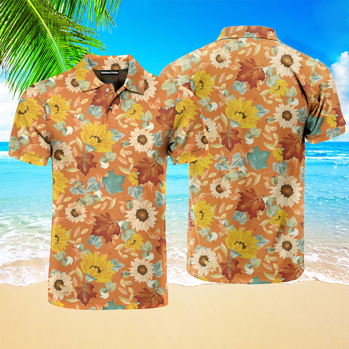 Sunflowers On Orange Polo Shirt For Men