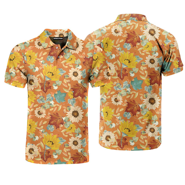 Sunflowers On Orange Polo Shirt For Men