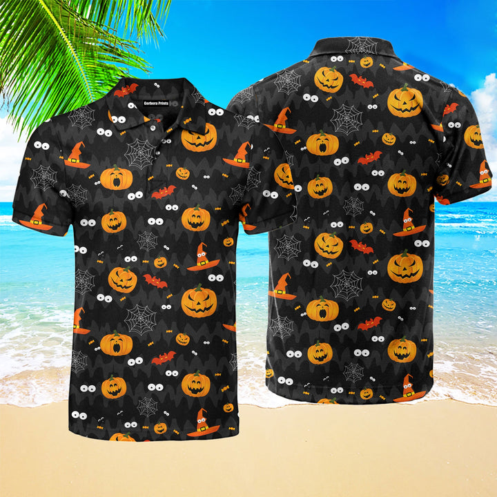 Black Halloween Pumkin Party Polo Shirt For Men