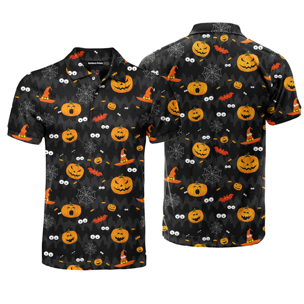 Black Halloween Pumkin Party Polo Shirt For Men