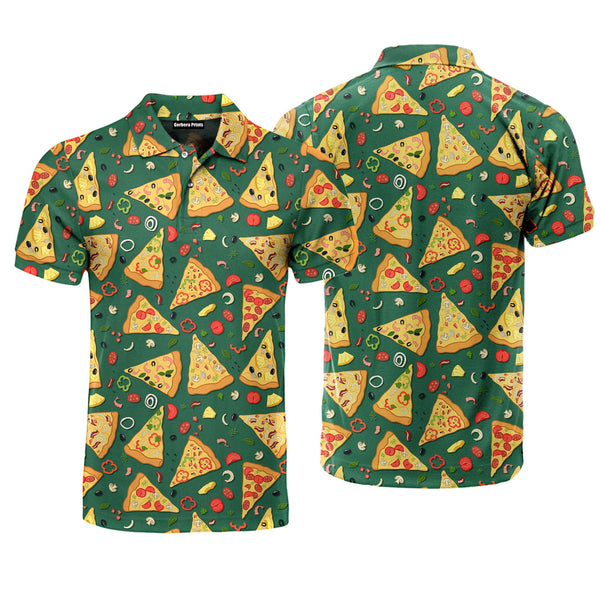 Slice Pizza On Green Polo Shirt For Men