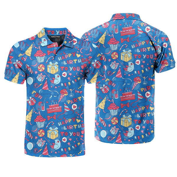 Amazing Happy Birthday On Blue Polo Shirt For Men