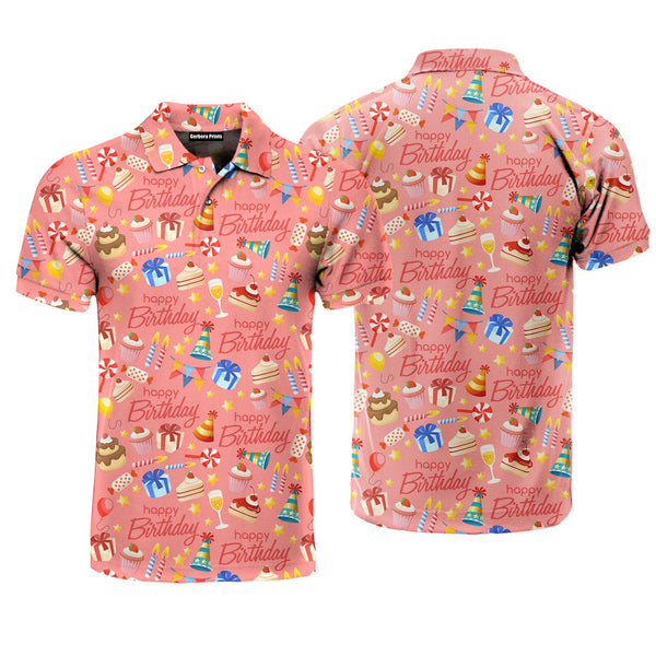 Pink Happy Birthday Gift Polo Shirt For Men