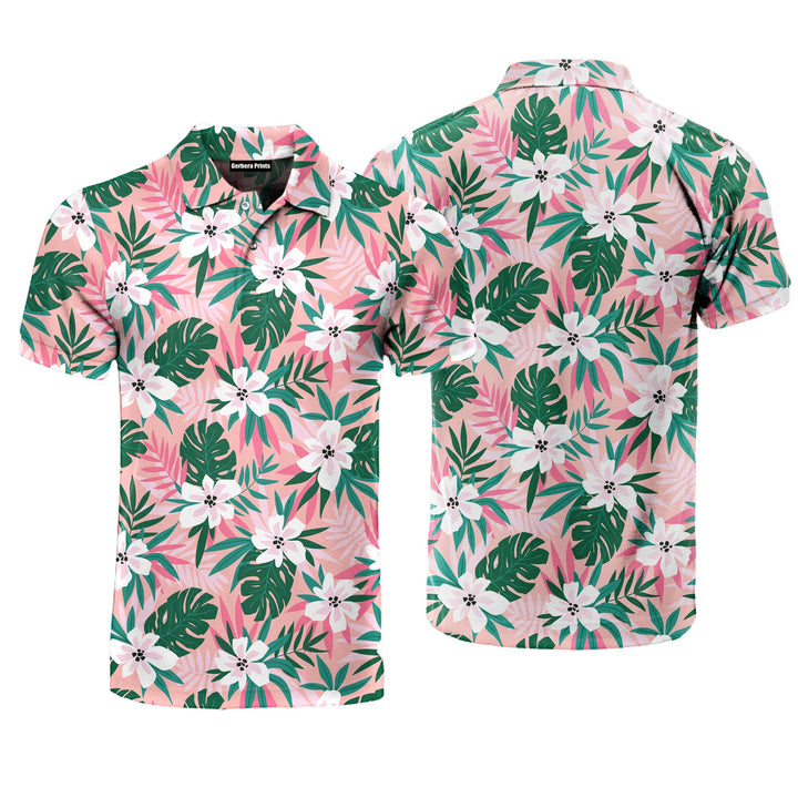 Flower On Pink Tropical Polo Shirt For Men