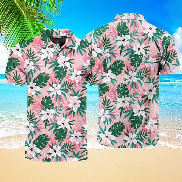 Flower On Pink Tropical Polo Shirt For Men