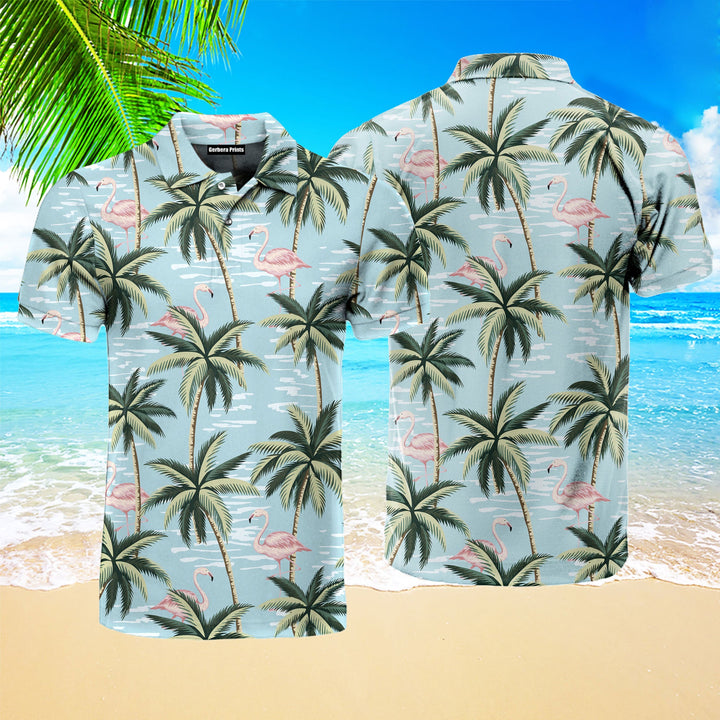 Flamingo And Palm Tree Tropical Polo Shirt For Men