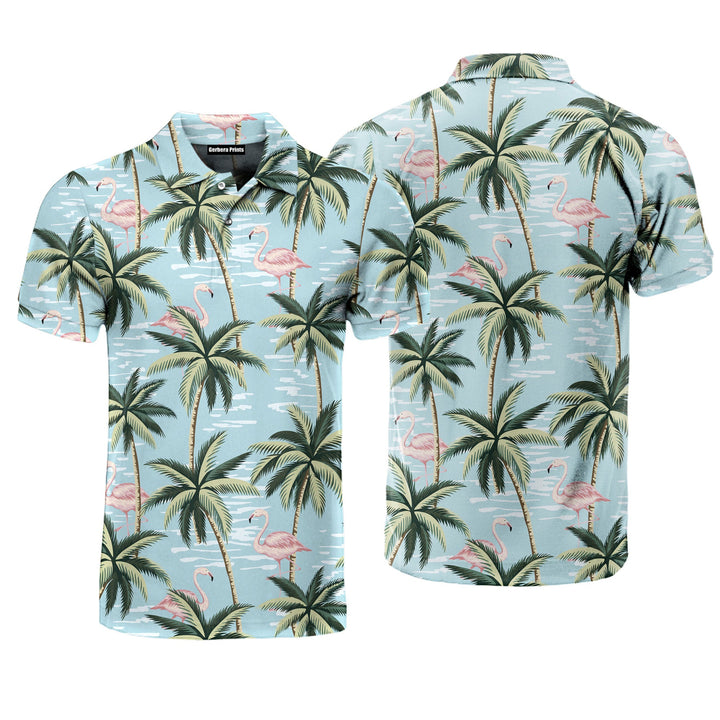 Flamingo And Palm Tree Tropical Polo Shirt For Men