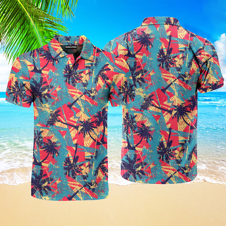 Urban Geometric Palms Tree Polo Shirt For Men