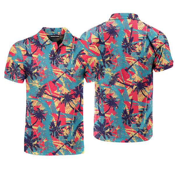 Urban Geometric Palms Tree Polo Shirt For Men