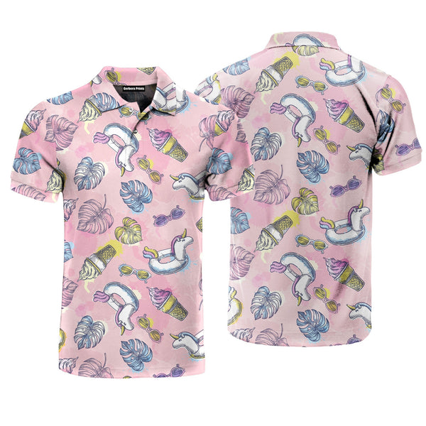 Pink Unicorn Summer Vacation Polo Shirt For Men