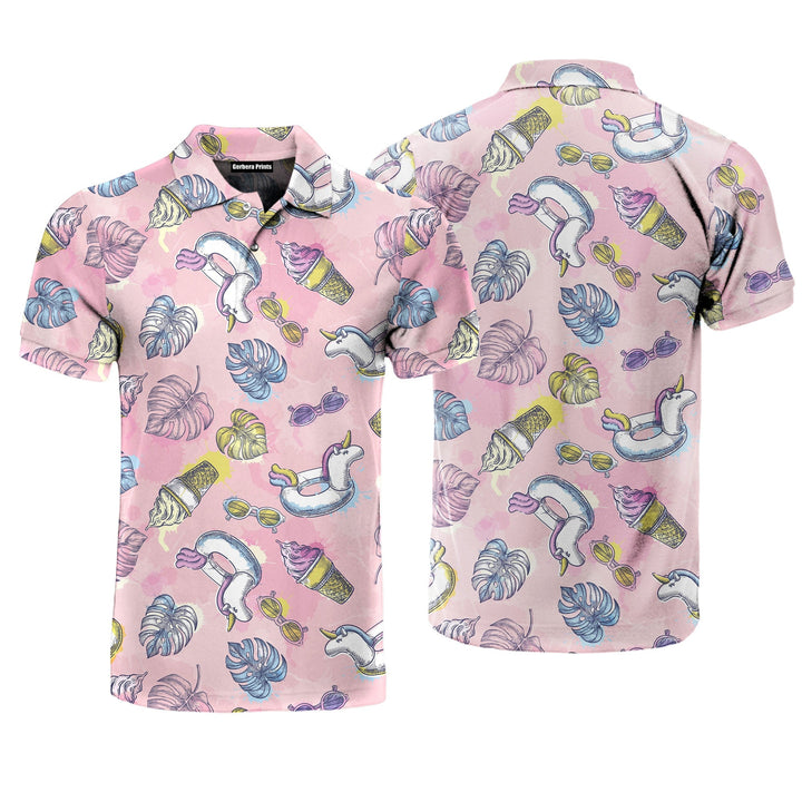 Pink Unicorn Summer Vacation Polo Shirt For Men