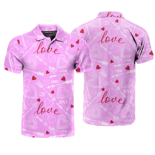 Pink Arrow Hearts Love Pattern Polo Shirt For Men