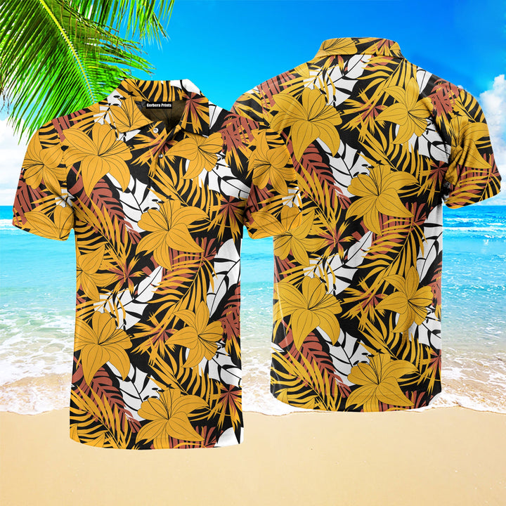 Yellow Flower On Tropical Polo Shirt For Men