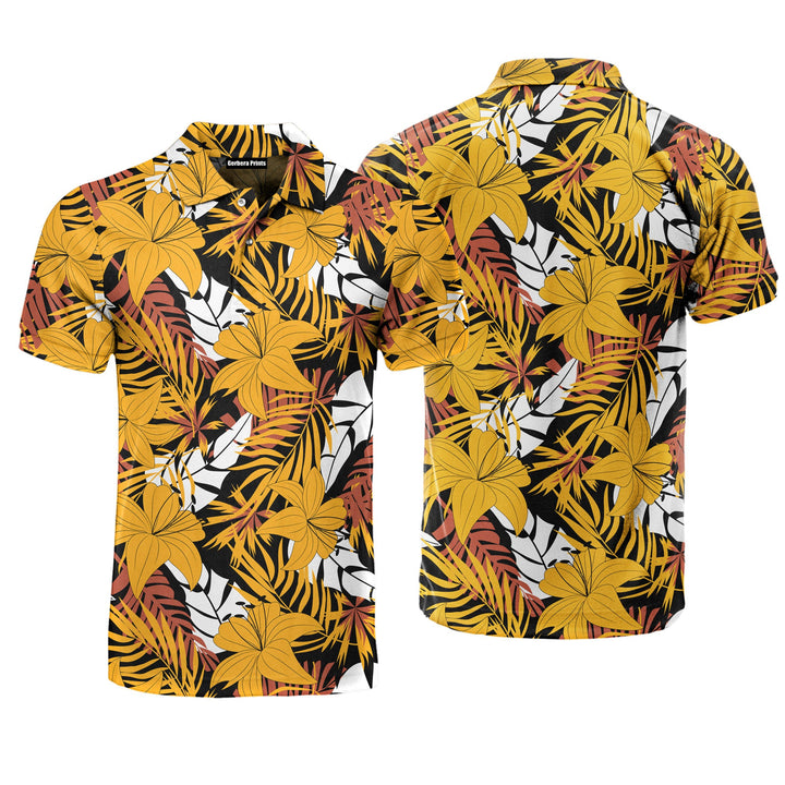 Yellow Flower On Tropical Polo Shirt For Men