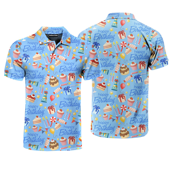 Happy Birthday Cake Pattern Polo Shirt For Men