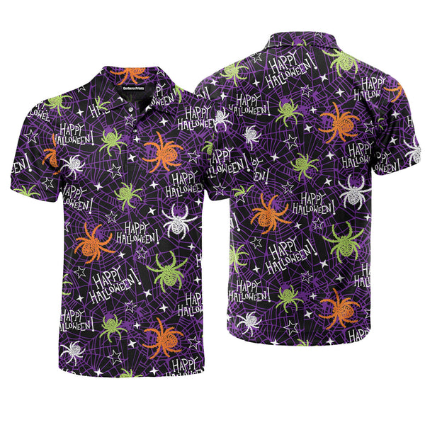 Funny Creepy Spooky Spider Pattern Polo Shirt For Men