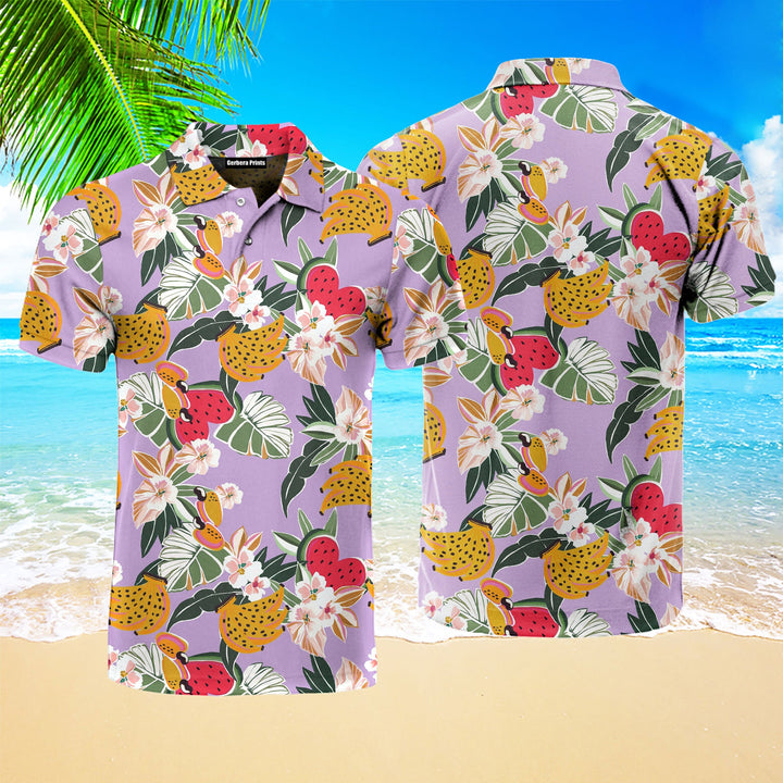 Tropical Flower Fruits Seamless Polo Shirt For Men