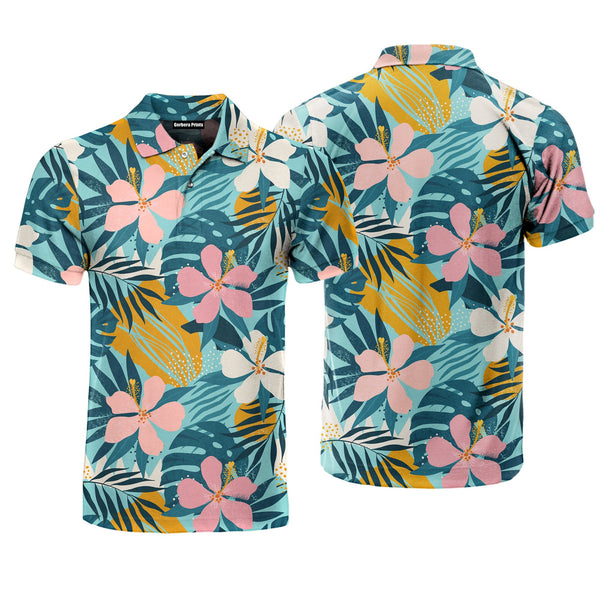 Tropical Flowers And Artistic Palm Leaves Polo Shirt For Men