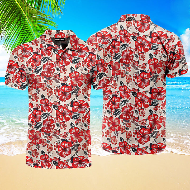 Red Flower Polo Shirt For Men