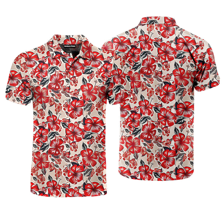 Red Flower Polo Shirt For Men