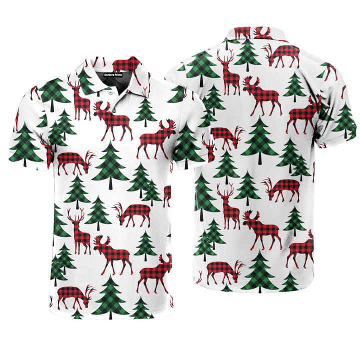 Merry Holly Xmas Buffalo Striped Woodland Polo Shirt For Men