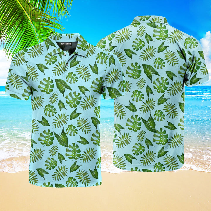 Green Leaves Pattern Polo Shirt For Men