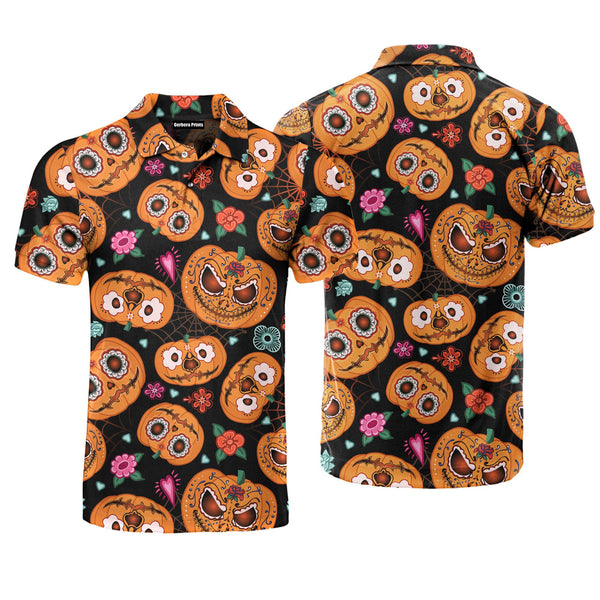 Halloween Pumkin In Spider Polo Shirt For Men